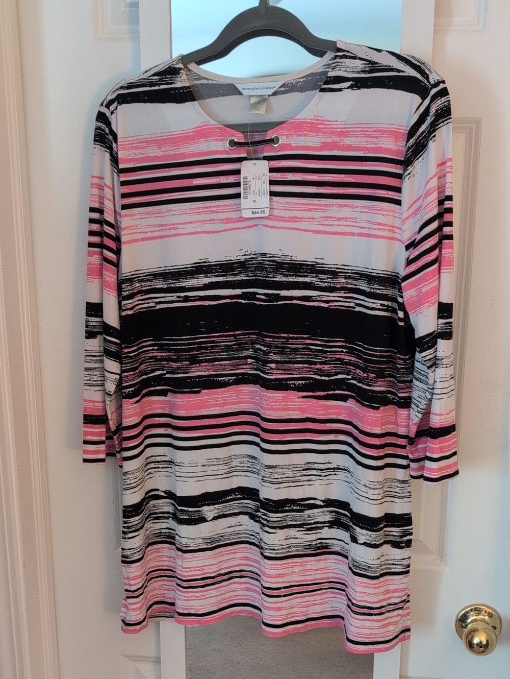 Christopher & Banks Pink, Black & White Striped Long Sleeve Tunic